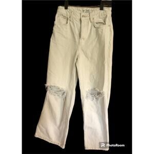 Free People We The Free Maggie Straight Jeans Size 26 Cream Distressed Holes